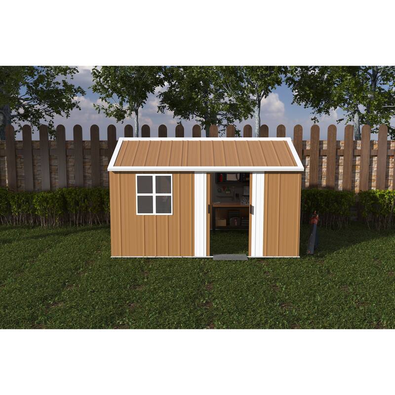 12x10 FT Heavy-Duty Metal Storage Shed with Windows, Lockable Door & Ventilation - Weatherproof Outdoor Garden Shed
