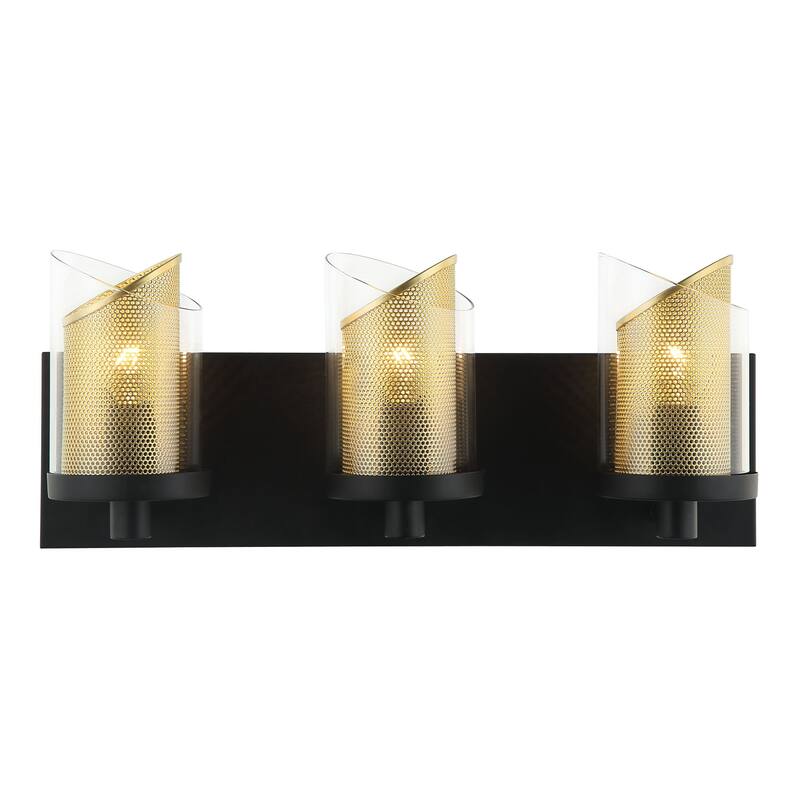 Varaluz So Inclined 3-Light Glass and Mesh Bathroom Vanity Light - Black/Gold