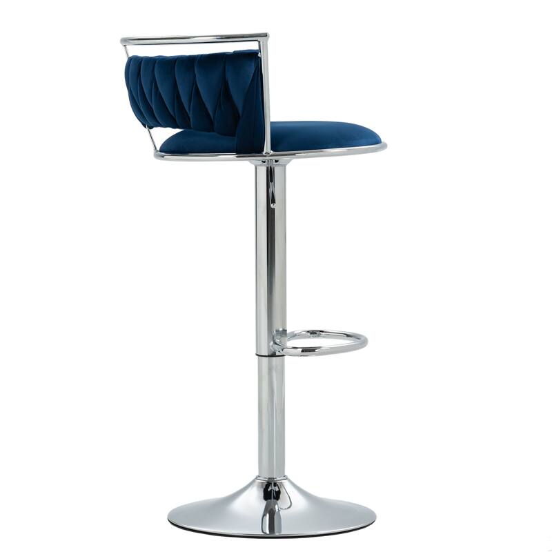 Set of 2 Velvet Adjustable Swivel Bar Stools