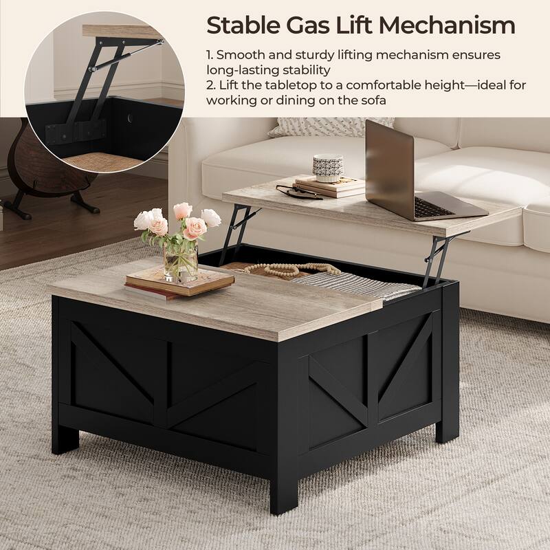 Yaheetech Square Lift-Top Coffee Table with Hidden Compartments for Living Room