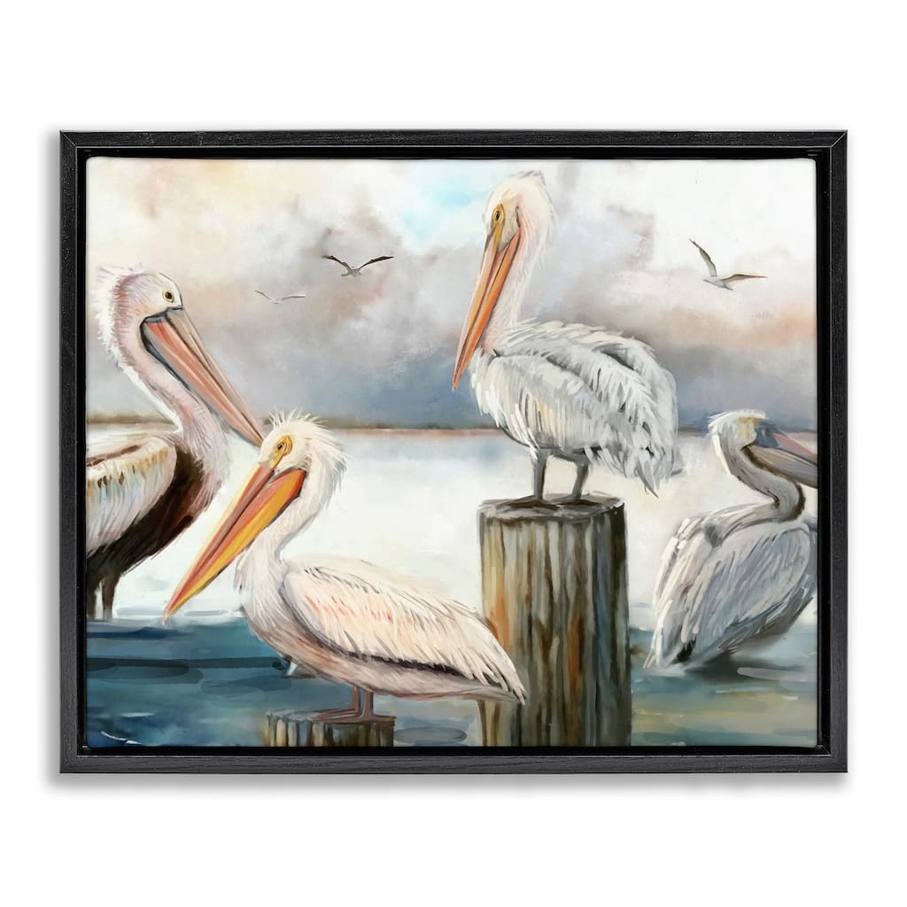Stupell Pelicans Perched Cloudy Horizon Framed Floater Canvas Wall Art by Ziwei Li