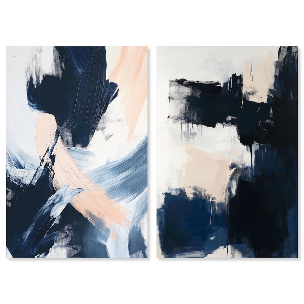 Blue Brush Set Canvas Set of 2 by Art Remedy, Gallery Wrapped