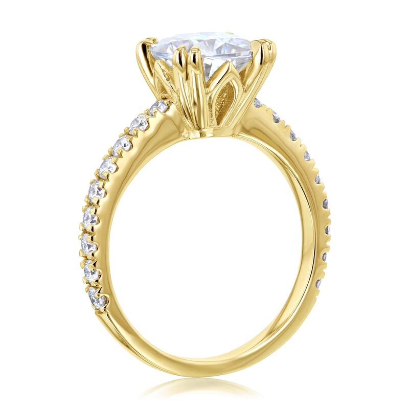 Kobelli 2.45 Carats Moissanite & Natural Diamond 14k Solid Gold Cushion Tulip Prongs Madison Engagement Ring