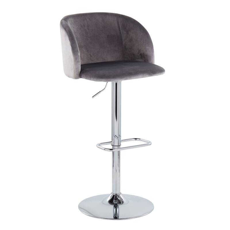 Silver Orchid Harding Adjustable Bar Stool with Rounded Rectangle Footrest (Set of 2) - Grey Velvet/Chrome Metal