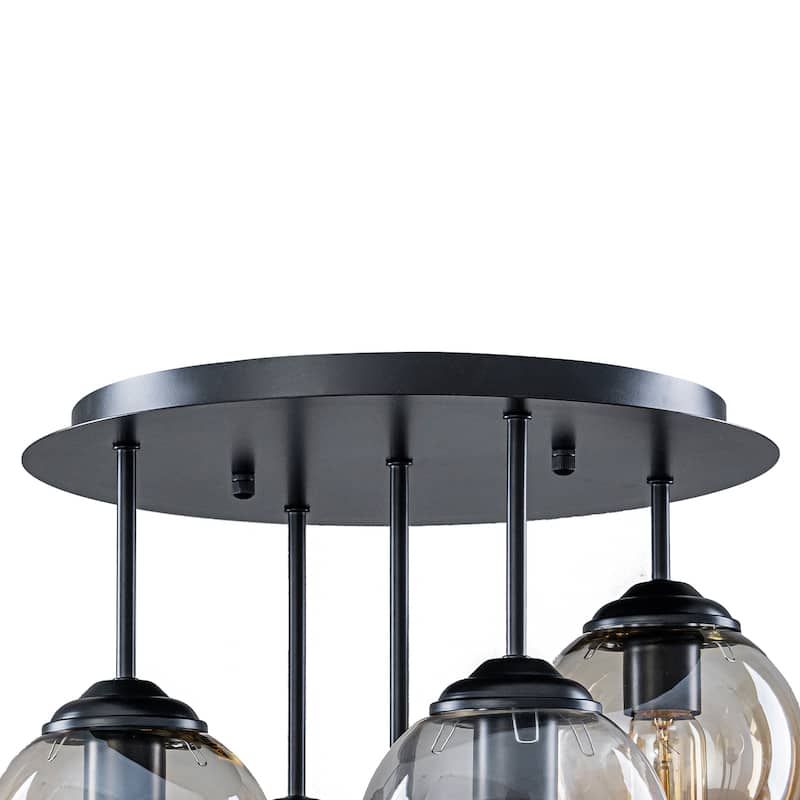 5 Lights Semi-Flush Mount Ceiling Light Smoky Gray&Amber Glass Globes - Dia.17.32-in