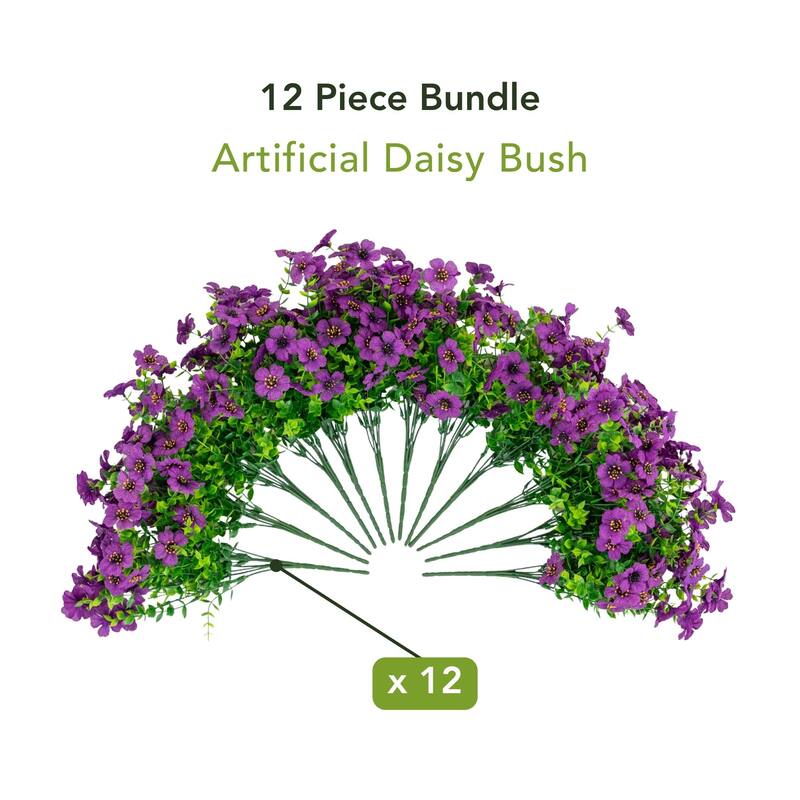 13-in UV Resistant Artificial Daisy Bush (Indoor/Outdoor) - Set of 12