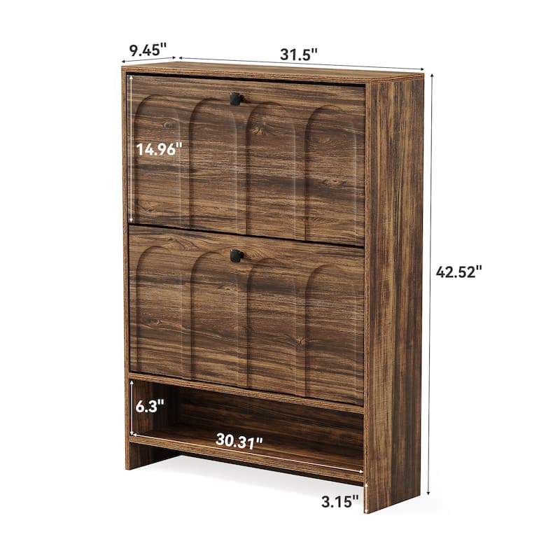 Industrial 2 Flip Drawers Shoe Cabinet with Storage Shelf for Entryway