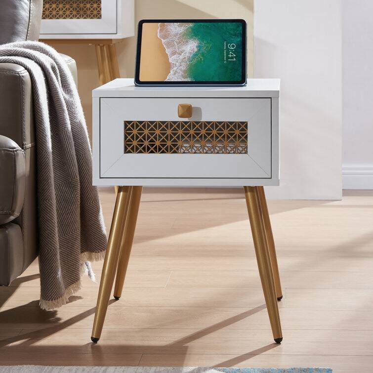 Wood End Table With Storage for Living Room 21.7'' H X 15.8'' W X 15.8'' D - White