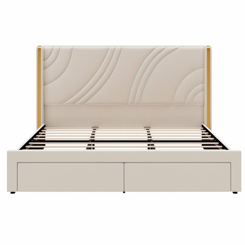 Modern Velvet Upholstered Platform Bed LED Bed Frame with Storage Drawers
