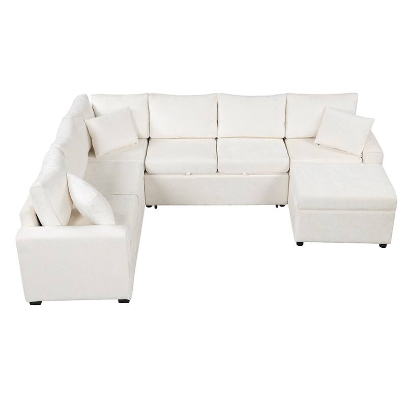 112.2" Sleeper Sectional Sofa with Ottoman, 3 Pillows and USB Ports