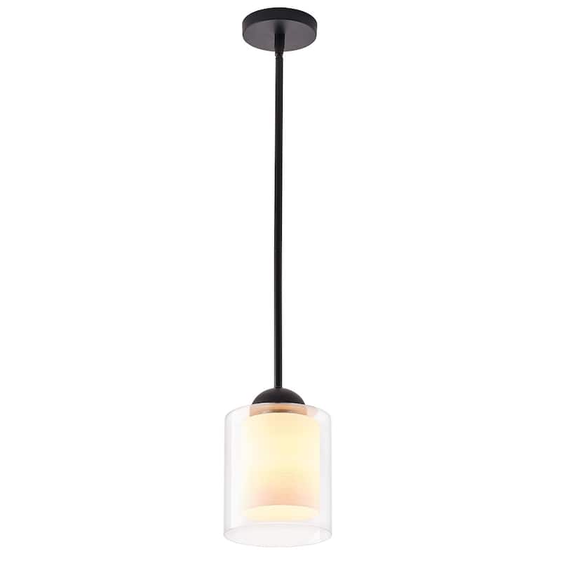 Modern 1-Light Pendant with Cylinder Clear Glass Shade Outer and White Shade Inerior