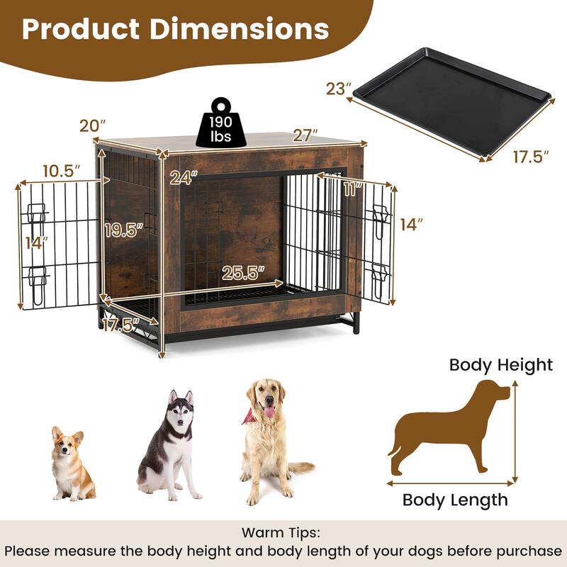Gymax Industrial Dog Crate Furniture Heavy-duty Kennel Cage w/ 3