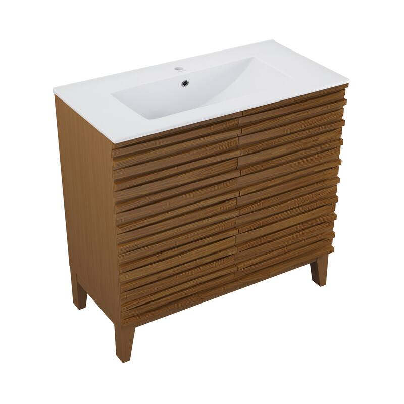Cascade 30" Freestanding Bathroom Vanity In Brown Oak With Sink Top - 30