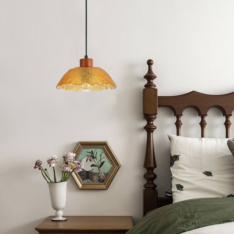 Modern 1 Light Amber Glass Pendant Light Electroplated Brass Ceiling Fixture