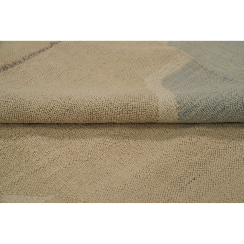 Hand Woven Oriental 100% Wool Carpet Southwestern Modern Beige & Ivories Kilim Area Rug - 9' 9'' X 6' 6''