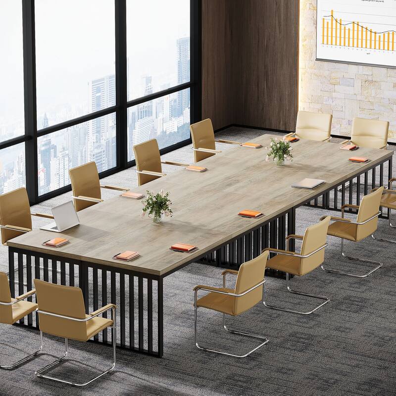 Small Conference Room Table for 4, Industiral Long Meeting Table - 2-pieces