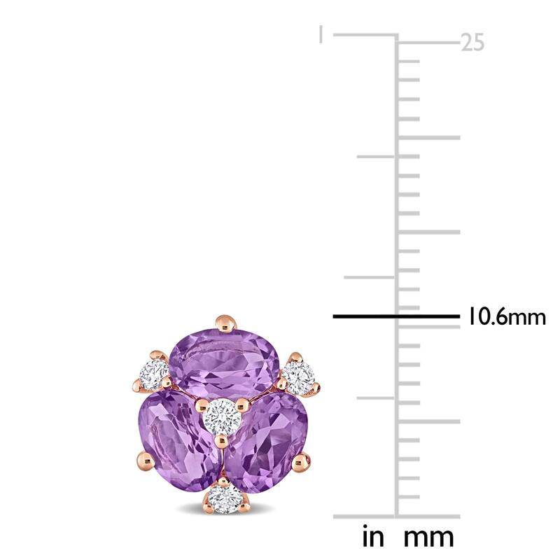 Miadora Oval-cut African-Amethyst and 1/5ct TDW Diamond Floral Stud Earrings 14k Rose Gold
