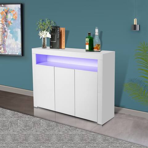 Nestfair White UV Coated Sideboard with LED Lights
