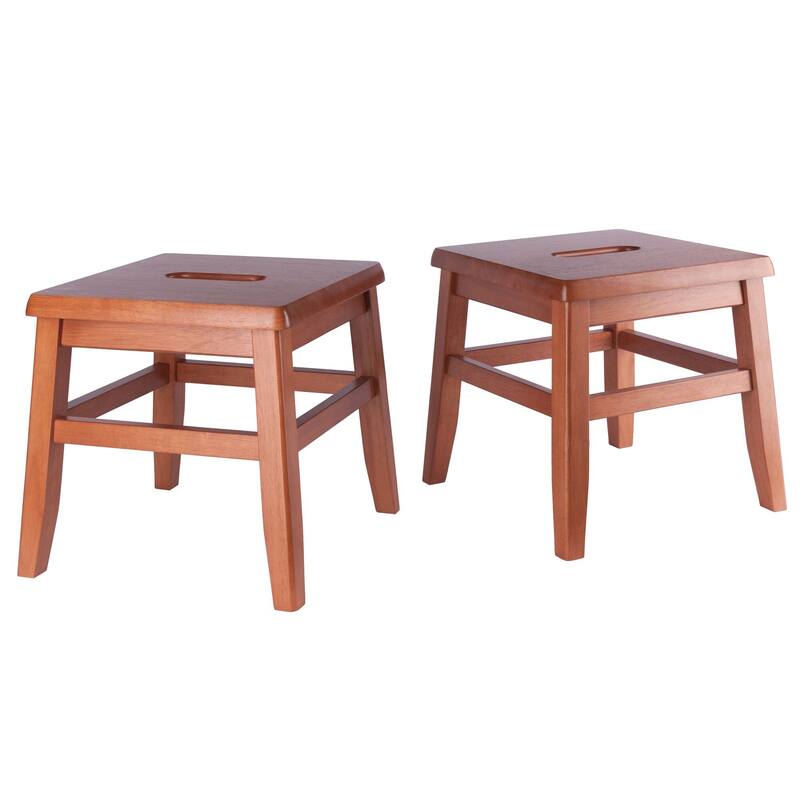 Solid Wooden Stools with Handle - 12" - Walnut Brown - Set of 2