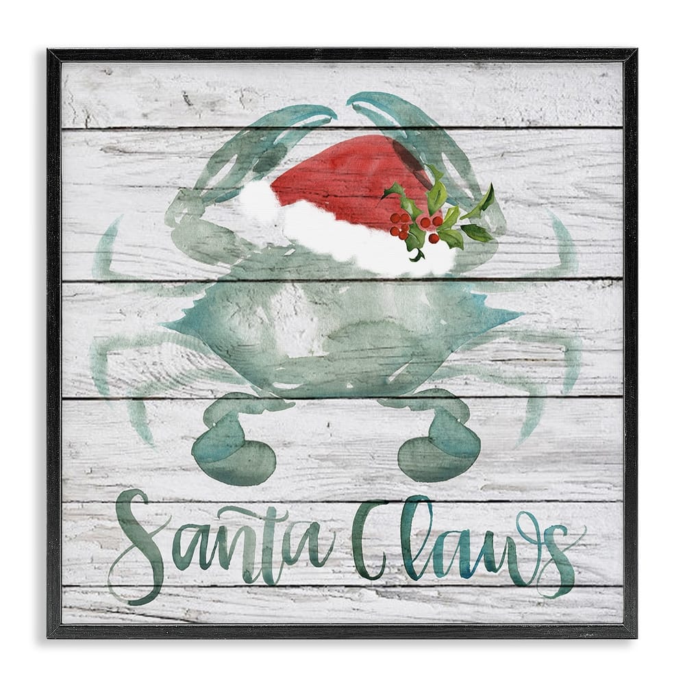 Stupell Santa Claws Blue Crab Nautical Pun Christmas Framed Wall Art, 12 x 12