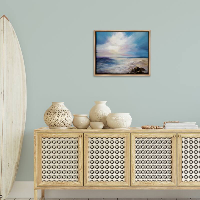 Stupell Serene Clouds over Beach Framed Floater Canvas Wall Art Design By Karen Hale
