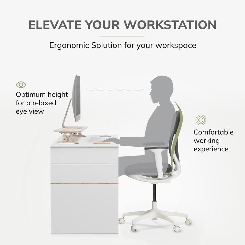 Jani Wood Monitor Stand Riser Desk - Ergonomic Design Stand, Desktop Organizer Table for Home, Office Workspace, Gaming Desk