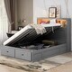 preview thumbnail 7 of 9, Gray Wood Hydraulic Platform Bed and Queen Size Storage LED Headboard