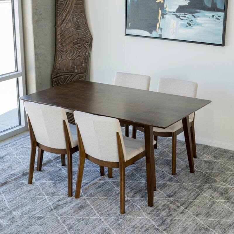Dicky Modern Solid Wood Walnut Dining Table and 4 Chairs Set ...