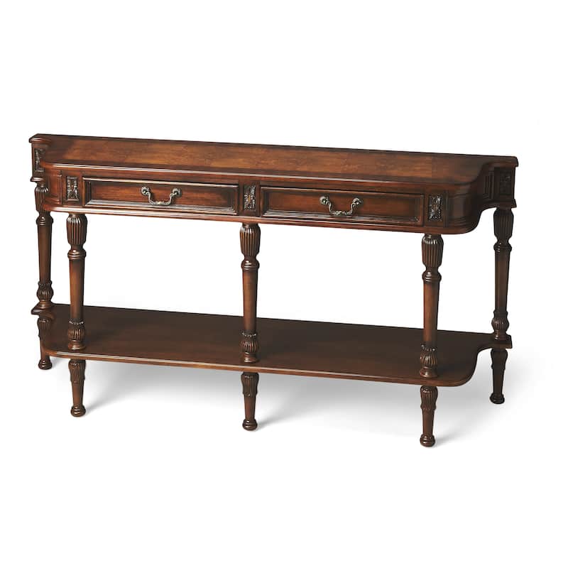 Merrion 60 in. W Rectangular Wood 2 Drawer Traditional Console Table with Lower Open Shelf
