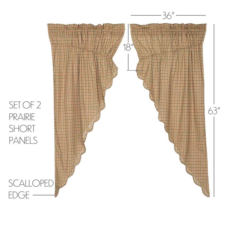 Tan Rustic Curtains Prairie Panel Pair Rod Pocket Cotton Plaid - 63x36