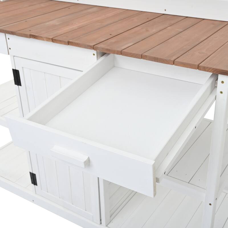 66" Farmhouse Wooden Outdoor Potting Bench Workstation