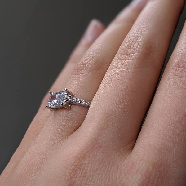 Shop Twobirch East West Baguette Cut Prong Set Engagement Ring In 18k White Gold Plated Sterling Silver And Cubic Zirconia Size 8 On Sale Overstock 31416886