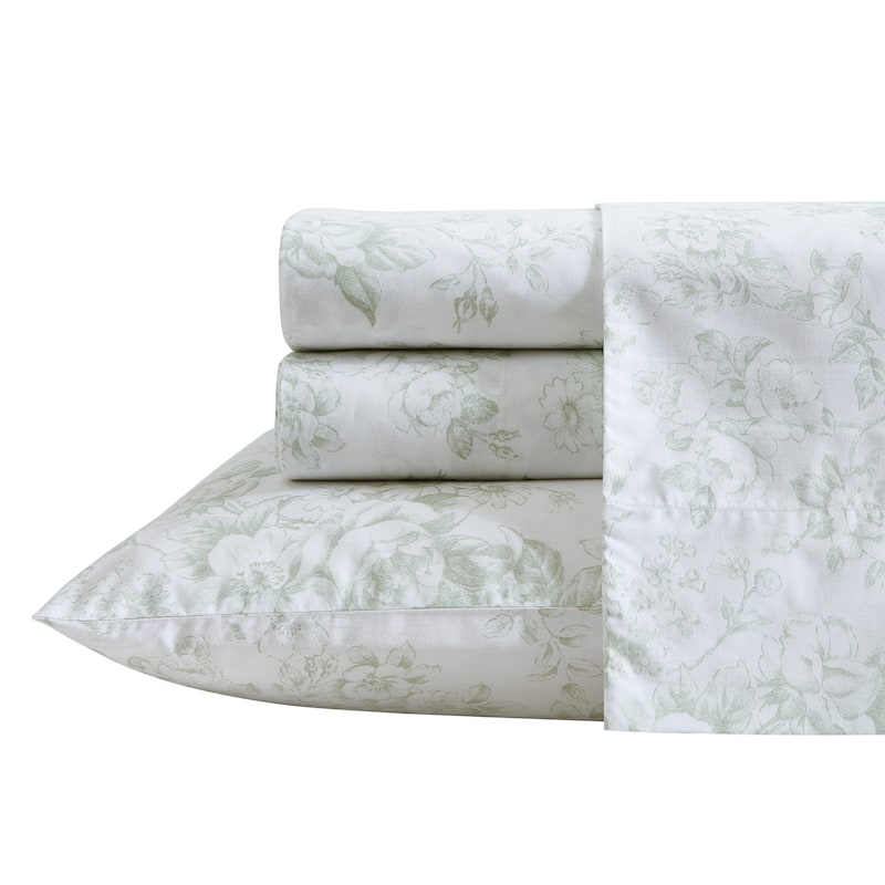 Laura Ashley Printed Cotton Percale Sheet Set - Twin XL - Toile Delight