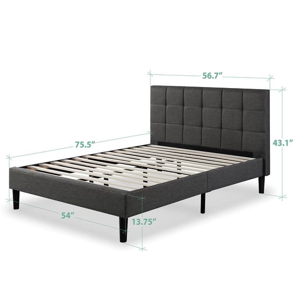 Priage by ZINUS Grey Upholstered Square Stitched Platform Bed Frame