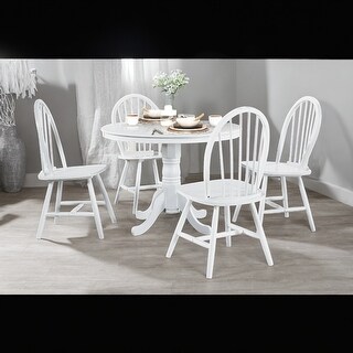 5-Piece Dining Set - White Pedestal Table with Windsor Chairs, Casual ...