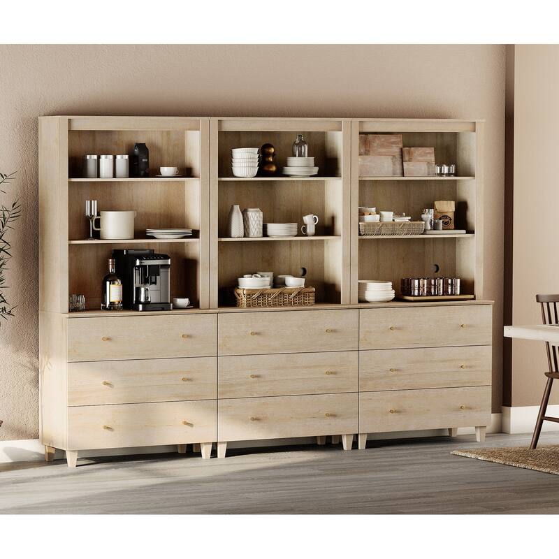 Modern 71" Tall Pantry Cabinet with Drawers & Adjustable Shelf for Kitchen