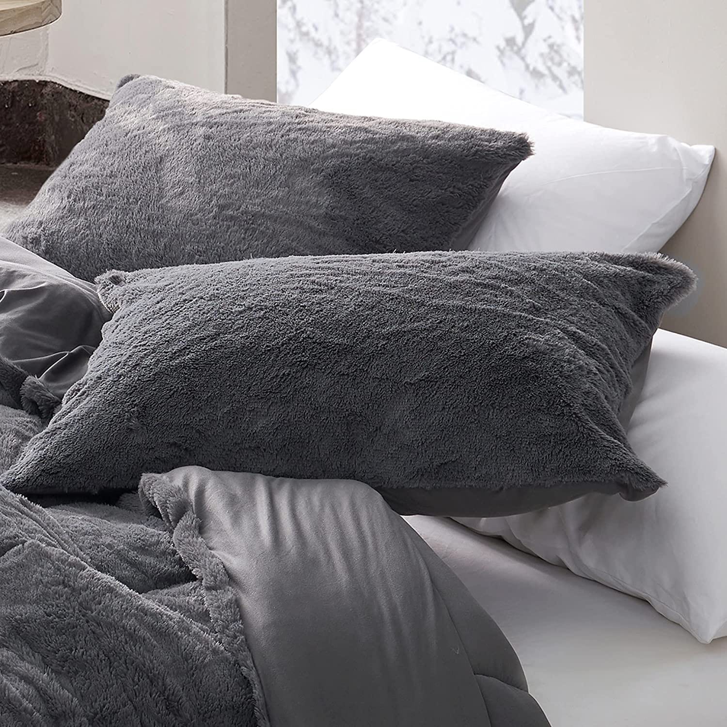 Dark gray top pillow shams