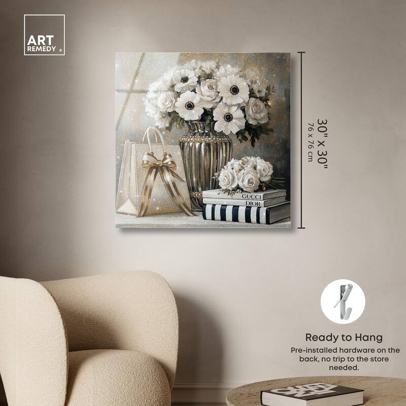 Elegant Flowers Books Neutral Acrylic by Art Remedy, Ready to Hang