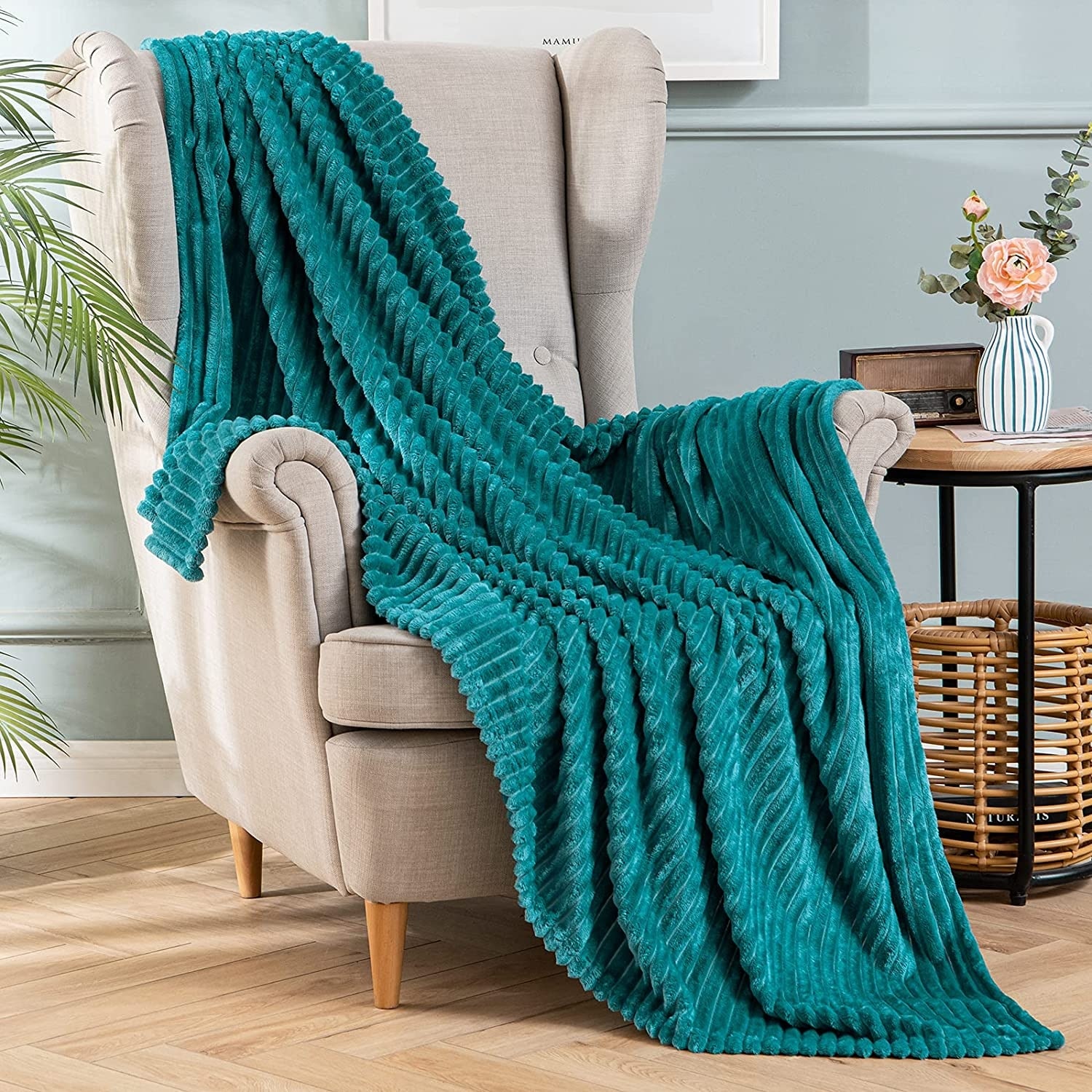 Fleece Teal Throw Blanket with Stripe Texture Bed Bath Beyond 35085708