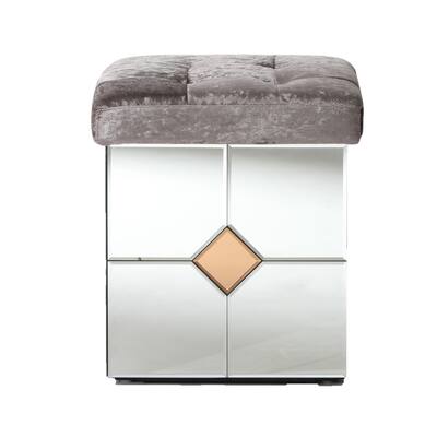 Decor Brownish Gray Square Velvet Upholstered Ottoman