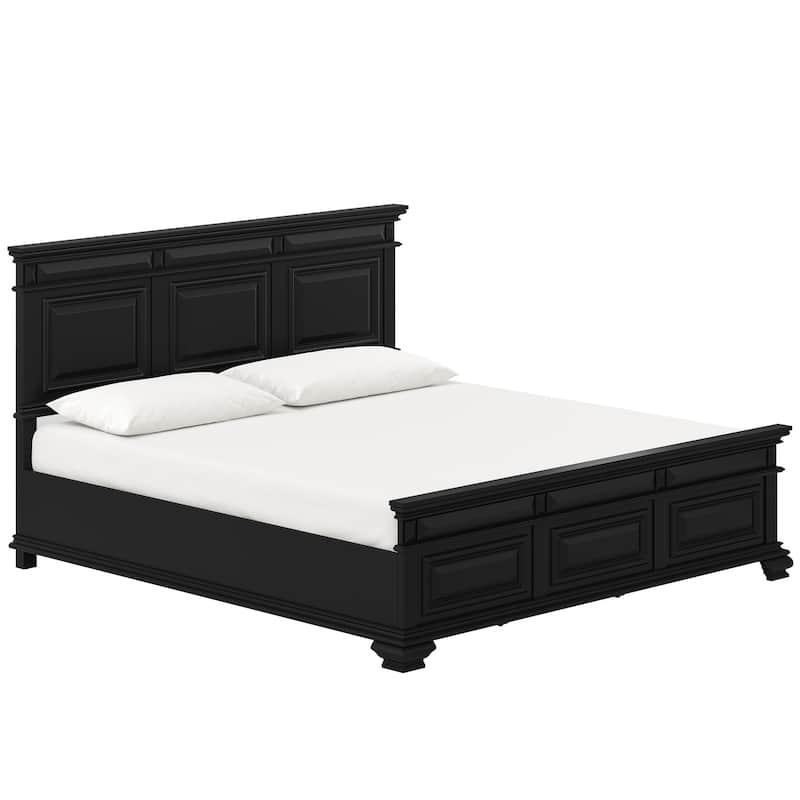 Solid Wood Retro Platform Bed with Headboard