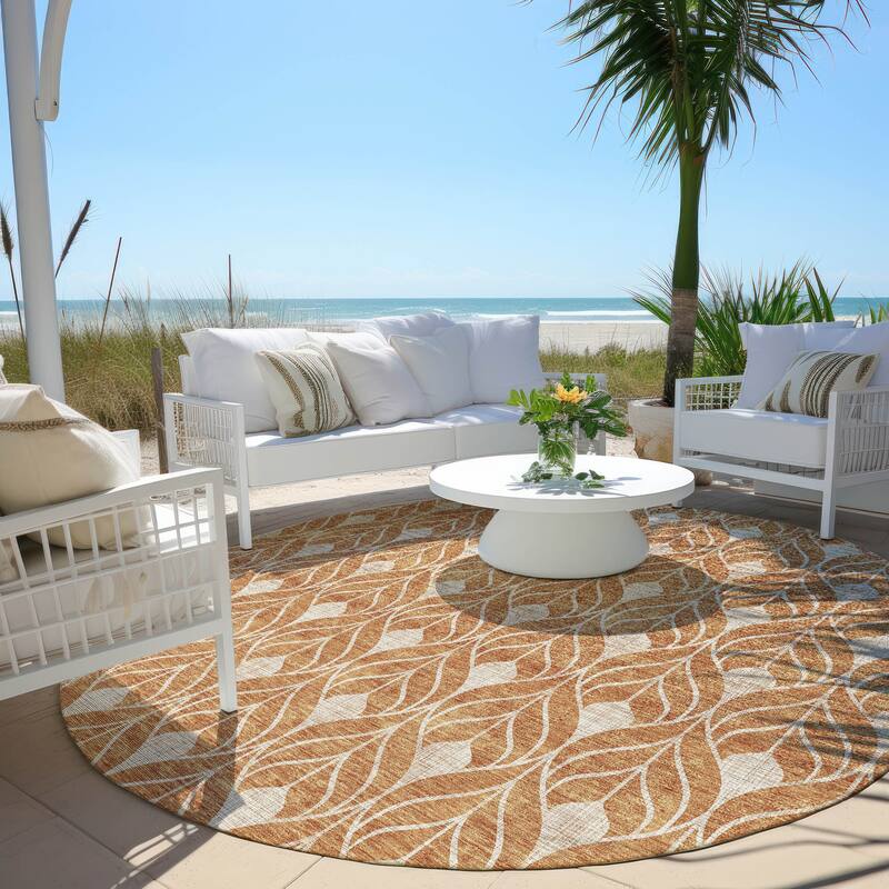 Machine Washable Indoor/ Outdoor Chantille Geo Teardrop Rug - Copper - 8' x 8'