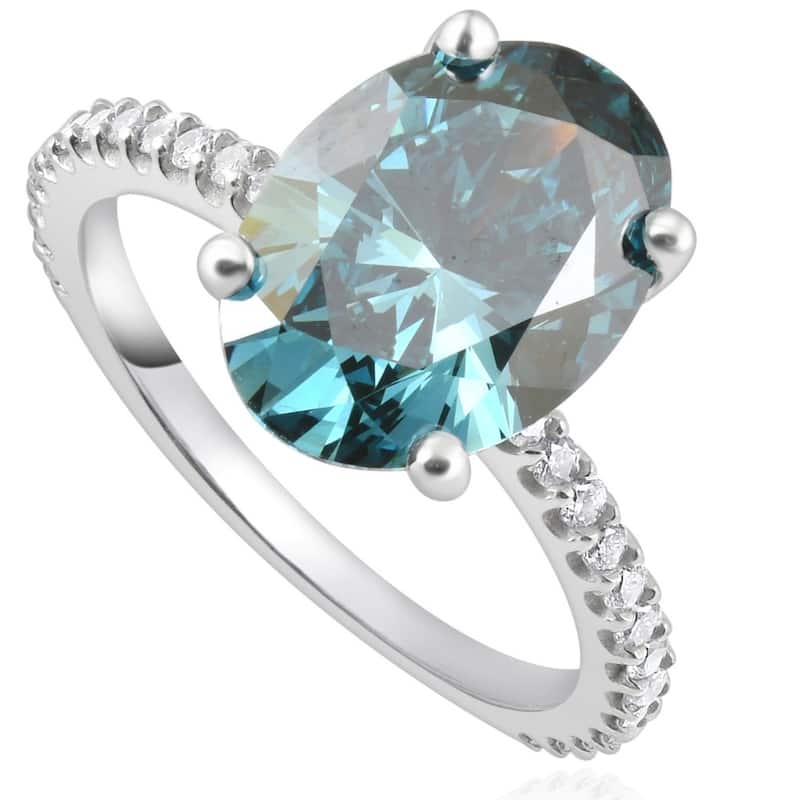 2 1/3Ct Blue Oval Diamond Engagement Ring in White Gold Lab Grown