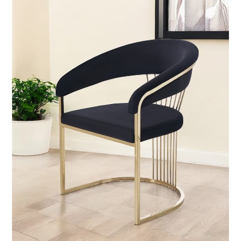 Black And Gold Upholstered Velvet Open Back Dining Arm Chair - Single