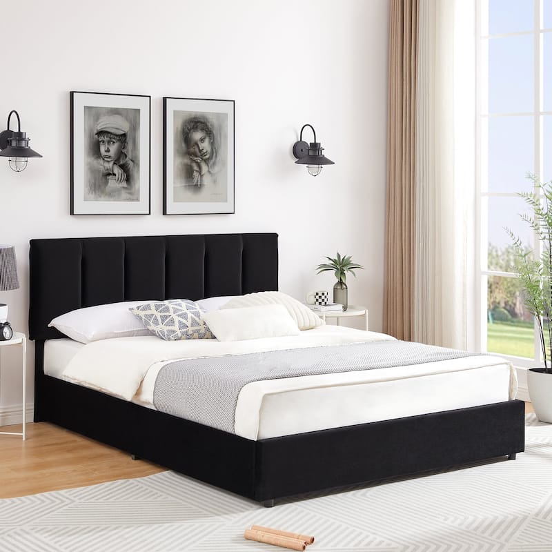 Javlergo Bed Frame with Storage Drawers, Upholstered Platform Bed Frame with Adjustable Headboard