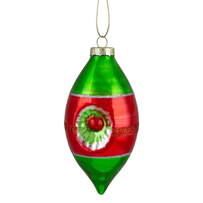 4ct Red Green Silver Vintage Glass Christmas Ornaments 3.25-Inch