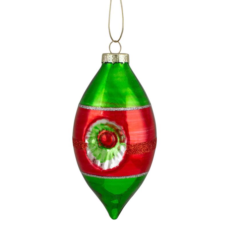 4ct Red Green and Silver Vintage Glass Christmas Ornaments 3.25-Inch (80mm) - 3.25"