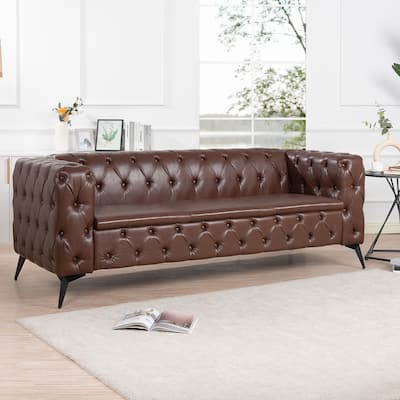 Stylish 3-Seat Sofa with Pocket Spring Cushions & Diagonal Iron Legs - Contemporary Couch