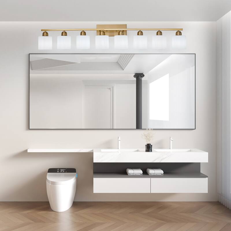 8-Light Bathroom Light Fixtures Over Mirror, 52inch Modern Vanity Lights with Frosted Glass Shade