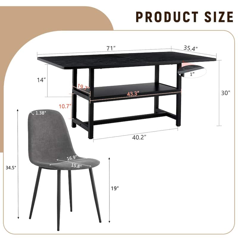 9-Piece Dining Table Set for 8, 71-Inch Rectangular Kitchen Table with 8 Linen Chairs, Modern Metal Frame Dining Room Set
